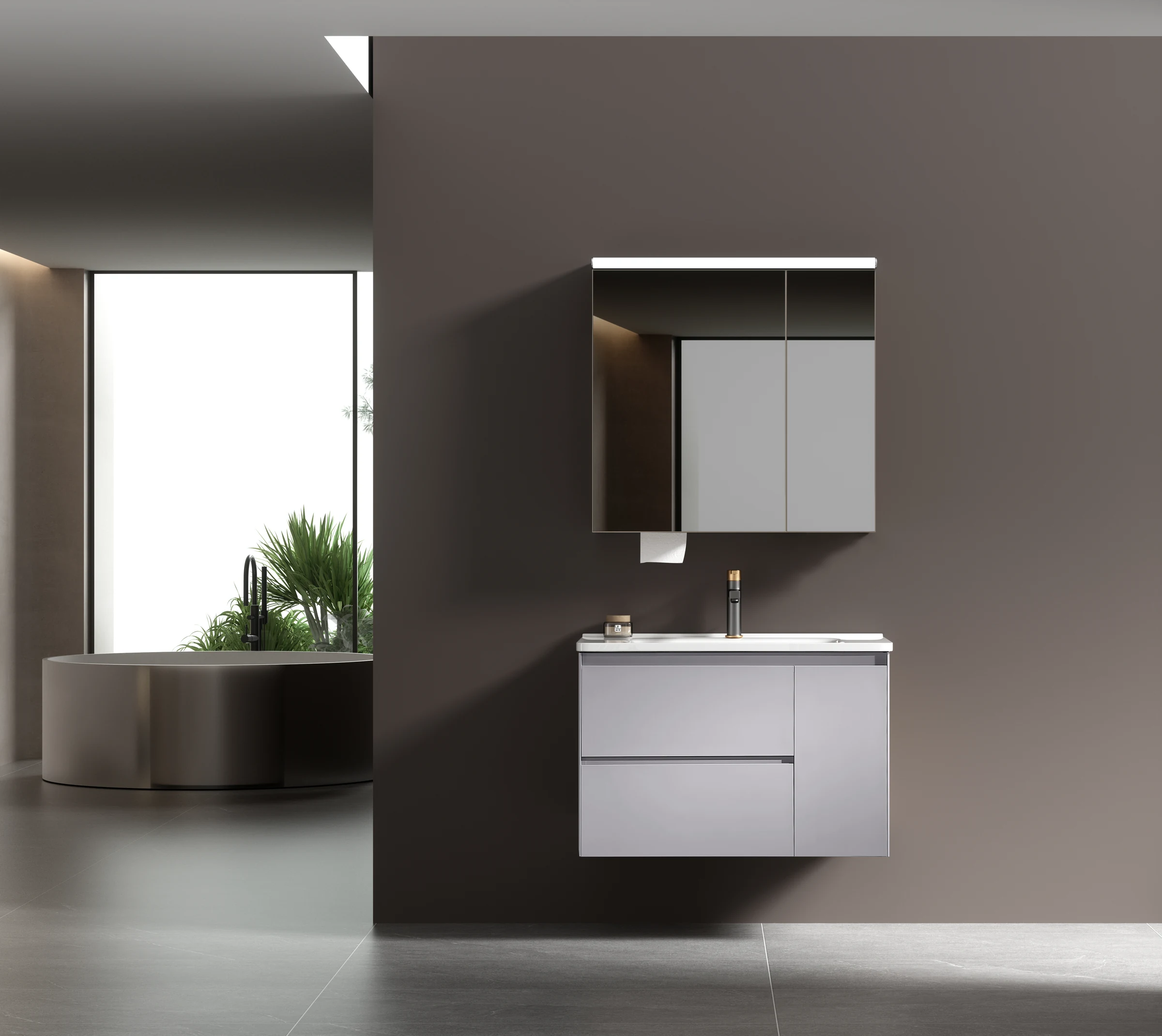Petraline Model 609 stone-top vanity with seamless sintered-stone basin