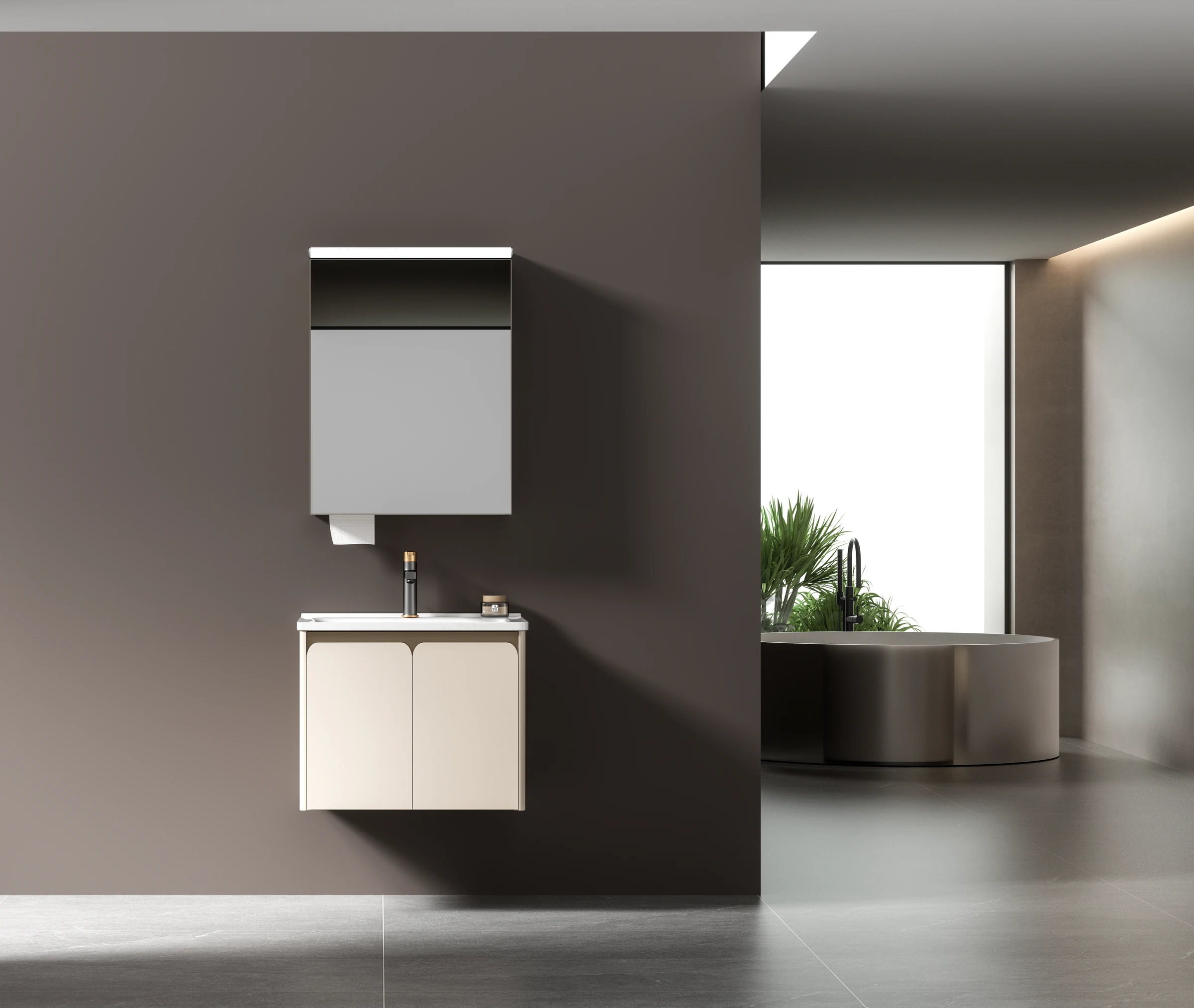 Petraline Model 908 compact stainless-steel vanity with integrated ceramic basin